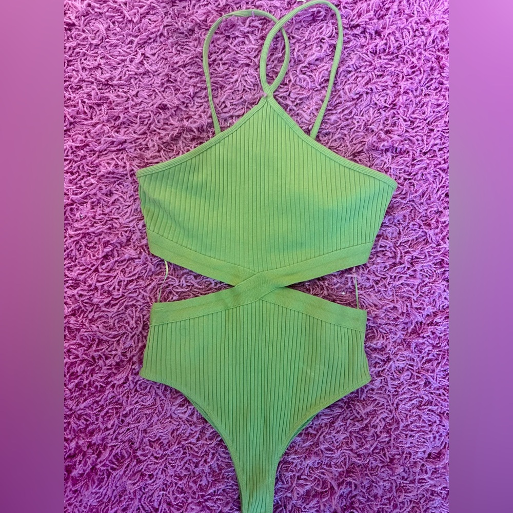 Zara Green Ribbed Bodysuit